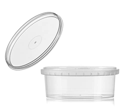 8-oz. Round Clear Deli Containers with Lids | Stackable, Tamper-Proof BPA-Free Food Storage Containers | Recyclable Space Saver Airtight Container for Kitchen Storage, Meal Prep, Take Out | 20 Pack