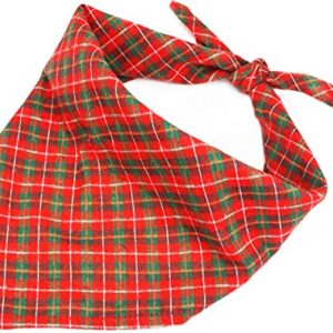Taglory Christmas Dog Collars and Bandanas Set, Xmas Costume Triangle Pet Scarf & Collar for Medium Large Dogs, Red Plaid, 14-20"
