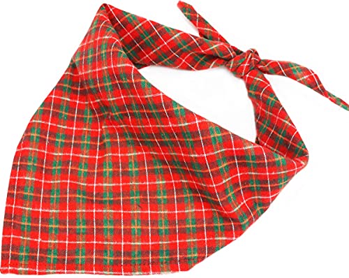 Taglory Christmas Dog Collars and Bandanas Set, Xmas Costume Triangle Pet Scarf & Collar for Medium Large Dogs, Red Plaid, 14-20"