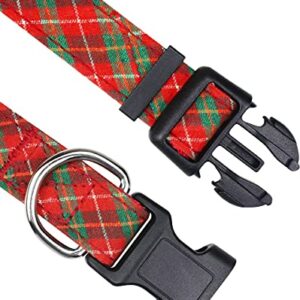 Taglory Christmas Dog Collars and Bandanas Set, Xmas Costume Triangle Pet Scarf & Collar for Medium Large Dogs, Red Plaid, 14-20"