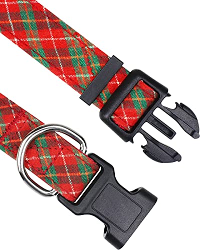 Taglory Christmas Dog Collars and Bandanas Set, Xmas Costume Triangle Pet Scarf & Collar for Medium Large Dogs, Red Plaid, 14-20"