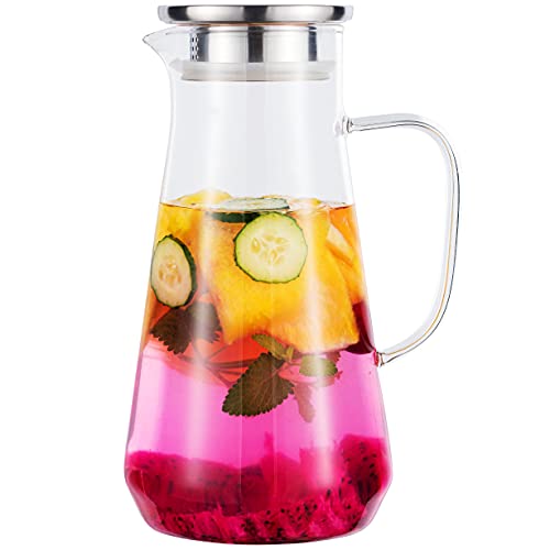 Karafu Pitcher, 58Oz Glass Pitcher with Lid, Easy Clean and Heat Resistance Borosilicate Glass Jug for Hot or Cold Water, Milk, Ice Tea and Juice Beverage