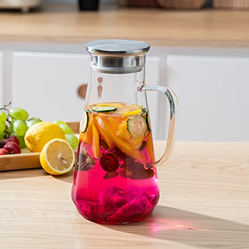 Karafu Pitcher, 58Oz Glass Pitcher with Lid, Easy Clean and Heat Resistance Borosilicate Glass Jug for Hot or Cold Water, Milk, Ice Tea and Juice Beverage