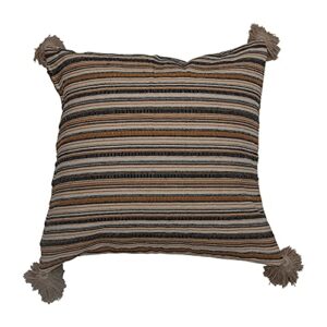 creative co-op 24" square woven cotton pillow with stripes & tassels