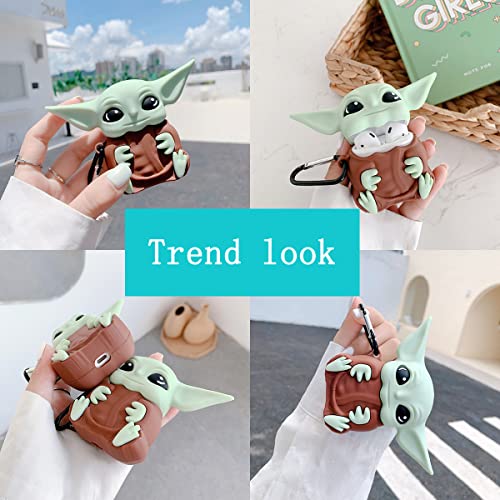 Wifantien 3D Yoda Case for AirPod 2/1 Case,3D Cute Cartoon Women Girls Kids Stylish Fashion Chic Lovely Kawaii Yoda Baby Shape Keychain Soft Silicone Case for Airpods 1 & 2 Case(Yoda Baby)