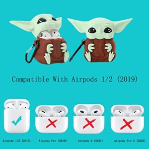 Wifantien 3D Yoda Case for AirPod 2/1 Case,3D Cute Cartoon Women Girls Kids Stylish Fashion Chic Lovely Kawaii Yoda Baby Shape Keychain Soft Silicone Case for Airpods 1 & 2 Case(Yoda Baby)