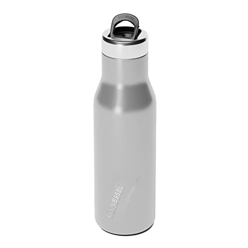 EcoVessel ASPEN Stainless Steel Water Bottle with Insulated Lid, Metal Water Bottle with Rubber Non-Slip Base. Wine Tumbler Reusable Water Bottle - 16oz (Grey Smoke)