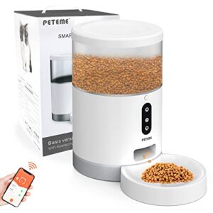 peteme automatic cat feeder,smart pet feeder 4l with app control for dry food, 0-10 portion control for 1-6 meals daily, auto food dispenser for small pets with 10s voice recording