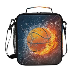 zoeo lunch bag burning basketball insulated lunch box for kids cooler tote large lunchbox adjustable shoulder strap for men women girl boy school office work picnic…