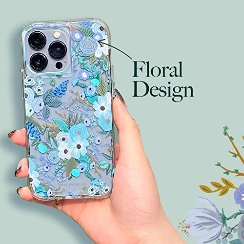 Rifle Paper Co - Case for iPhone 13 Pro Max - 10 ft Drop Protection - Gold Foil Accents - 6.7 Inch - Garden Party Blue