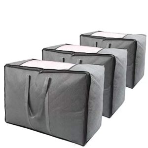 roytxt fabric organization and storage bins containers clothes foldable box with handle zipper lids comforters blanket cube bags dorm room college essentials bedding closet bedroom 3 pack, 81l, grey