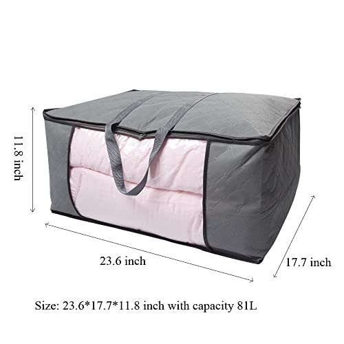 ROYTXT Fabric Organization and Storage Bins Containers Clothes Foldable Box with Handle Zipper Lids Comforters Blanket Cube Bags Dorm Room College Essentials Bedding Closet Bedroom 3 Pack, 81L, Grey