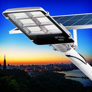 a-zone 800w solar street lights outdoor, 50000lm high brightness dusk to dawn led lamp, street solar lights, with remote control, ip65 waterproof for parking lot, yard, garden, patio, stadium