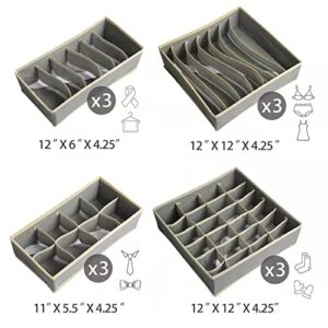 OHAHALICO 12 Pcs Houseware Closet Organizer Drawer Divider, 12 Foldable Drawer Dividers, Under Bed Organizer, Closet Dividers, Storage Box for Clothes, Socks,Tie. (Grey)