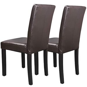 ZenStyle Dining Chair, PU Cushion Diner Chairs Leatherette Padded Parson Chair with Wood Legs for Kitchen Restaurant, Dining Room and Living Room, Set of 2, Brown