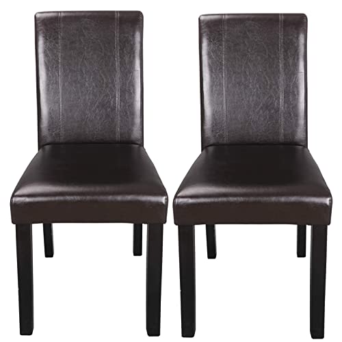 ZenStyle Dining Chair, PU Cushion Diner Chairs Leatherette Padded Parson Chair with Wood Legs for Kitchen Restaurant, Dining Room and Living Room, Set of 2, Brown