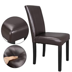 ZenStyle Dining Chair, PU Cushion Diner Chairs Leatherette Padded Parson Chair with Wood Legs for Kitchen Restaurant, Dining Room and Living Room, Set of 2, Brown