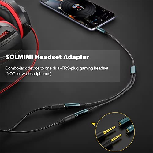 SOLMIMI Headset Adapter, 3.5mm Headphone Mic Splitter CTIA TRRS Male to Dual TRS Female Y Audio Microphone Splitter Cable for Gaming Headset to PC, Laptop, Smartphone, PS4, Xbox, Computer - 1 Feet