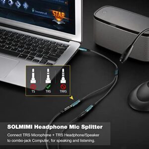 SOLMIMI Headset Adapter, 3.5mm Headphone Mic Splitter CTIA TRRS Male to Dual TRS Female Y Audio Microphone Splitter Cable for Gaming Headset to PC, Laptop, Smartphone, PS4, Xbox, Computer - 1 Feet