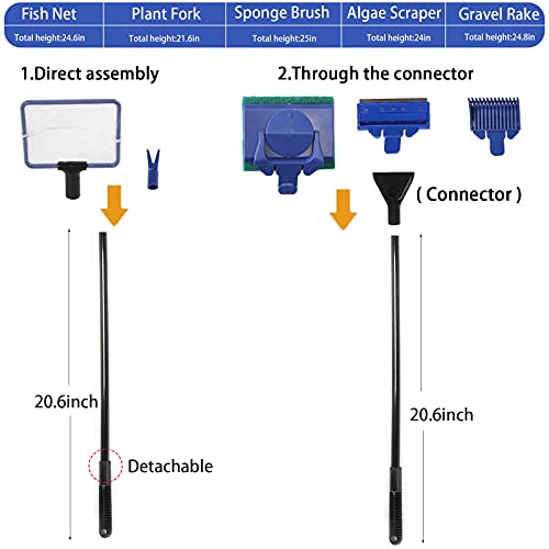 Fish Tank Cleaning Tools, Aquarium Gravel Cleaner Siphon Fish Tank Vacuum Cleaner, Algae Scrapers Set 5 in 1 Fish Tank Gravel Cleaner, Siphon Vacuum for Water Changing and Sand Cleaner (20-65 Gal)