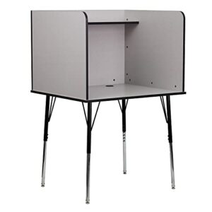 flash furniture study carrel - nebula grey finish with top shelf - height adjustable legs - wire management grommet