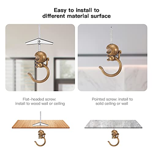 BAMI-LEE House Monkey Ceiling Hooks for Hanging Plants, 8 Pack Swag Ceiling Hooks, Heavy Duty Swag Hook with Hardware Including Screws and Toggle Wings for Ceiling Installation Wall Fixing (Bronze)