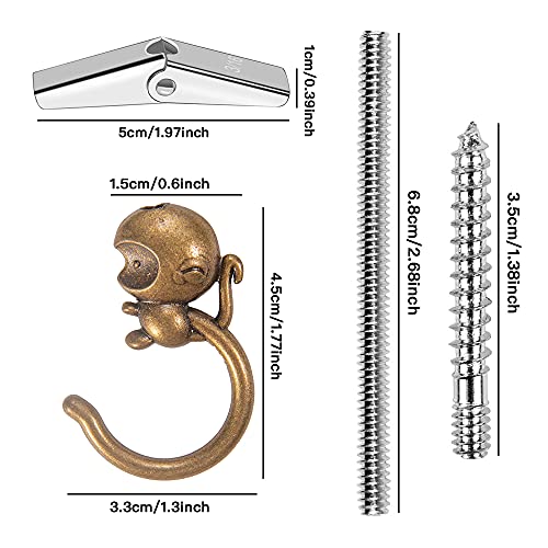BAMI-LEE House Monkey Ceiling Hooks for Hanging Plants, 8 Pack Swag Ceiling Hooks, Heavy Duty Swag Hook with Hardware Including Screws and Toggle Wings for Ceiling Installation Wall Fixing (Bronze)