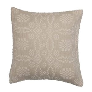 creative co-op decorative woven cotton jacquard square throw pillow, beige & cream