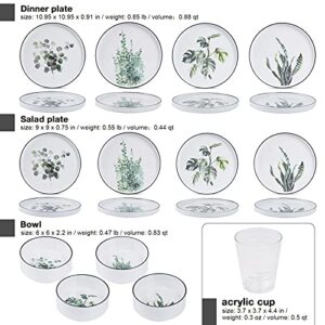 Zog Melamine Dinnerware Set for 4 - 16 Pcs Camping Dishes Set with Dinner Plates,Salad Plates,Cups and Bowls.Lightweight and Unbreakable (Flower1)