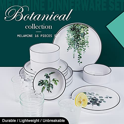 Zog Melamine Dinnerware Set for 4 - 16 Pcs Camping Dishes Set with Dinner Plates,Salad Plates,Cups and Bowls.Lightweight and Unbreakable (Flower1)