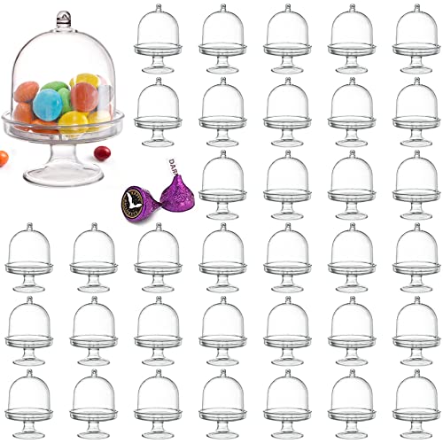 Okllen 36 Pack Mini Cake Plate with Lid, Plastic Cupcake Stand Dome Cover, Clear Small Cake Display Stand for Chocolate, Dessert, Wedding, Birthday, Baby Shower, Tea Party Supplies