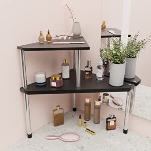 Weenson Bathroom Countertop Organizer Counter Shelf - Bathroom Organization 2 Tier Corner Shelf Bamboo Display Shelves Free-Standing Storage Organizer for Bathroom, Kitchen, Living Room (Black)