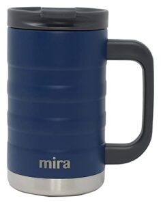mira vacuum insulated coffee mug with handle, 14oz stainless steel tea coffee travel mug, double wall reusable thermal coffee cup with lid, admiral blue