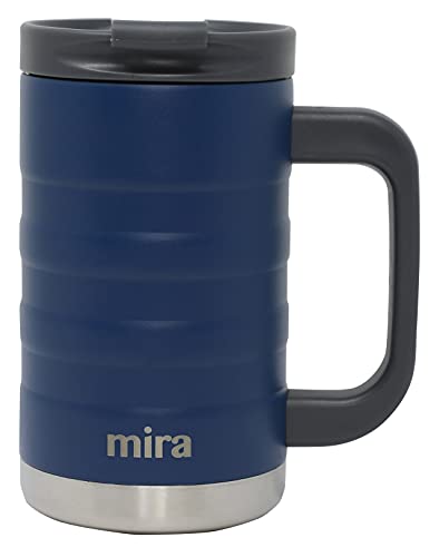 MIRA Vacuum Insulated Coffee Mug with Handle, 14oz Stainless Steel Tea Coffee Travel Mug, Double Wall Reusable thermal Coffee Cup with Lid, Admiral Blue