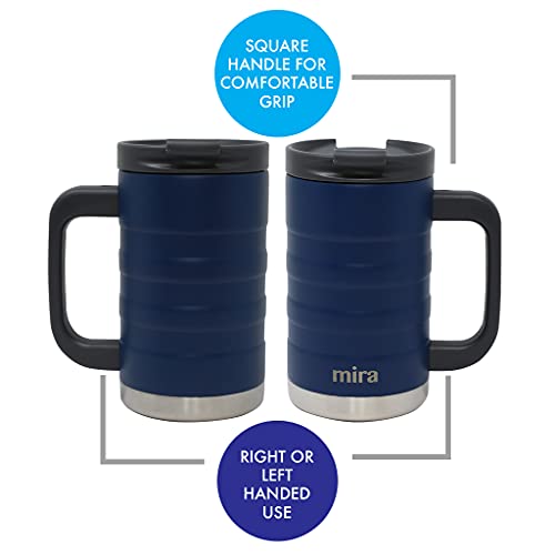 MIRA Vacuum Insulated Coffee Mug with Handle, 14oz Stainless Steel Tea Coffee Travel Mug, Double Wall Reusable thermal Coffee Cup with Lid, Admiral Blue