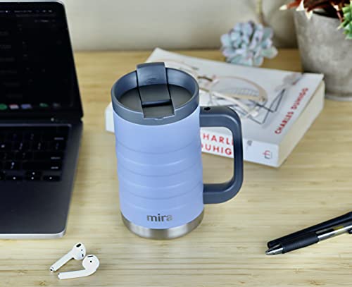 MIRA Vacuum Insulated Coffee Mug with Handle, 14oz Stainless Steel Tea Coffee Travel Mug, Double Wall Reusable thermal Coffee Cup with Lid, Admiral Blue