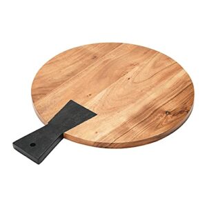 creative co-op acacia wood cheese/serving w handle cutting board, 16" x 13", natural