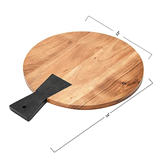 Creative Co-Op Acacia Wood Cheese/Serving w Handle Cutting Board, 16" x 13", Natural