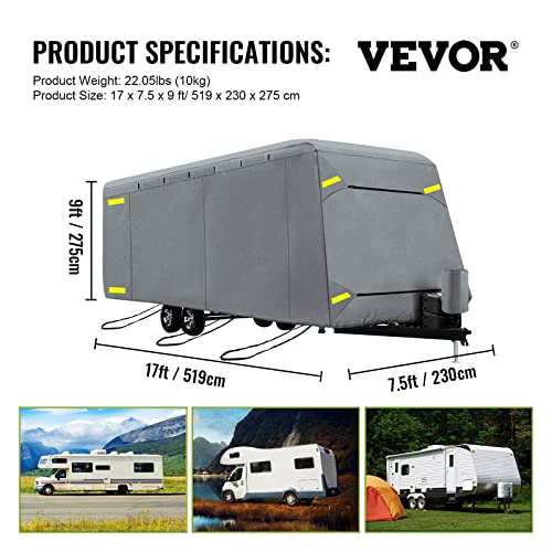 VEVOR RV Cover, 14'-16' Travel Trailer RV Cover, Windproof RV & Trailer Cover, Extra-Thick 4 Layers Durable Camper Cover, Waterproof Ripstop Anti-UV for RV Motorhome with Adhesive Patch & Storage Bag