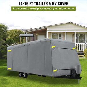 VEVOR RV Cover, 14'-16' Travel Trailer RV Cover, Windproof RV & Trailer Cover, Extra-Thick 4 Layers Durable Camper Cover, Waterproof Ripstop Anti-UV for RV Motorhome with Adhesive Patch & Storage Bag