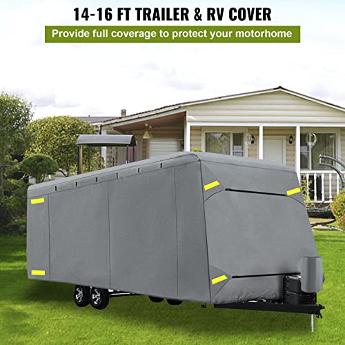 VEVOR RV Cover, 14'-16' Travel Trailer RV Cover, Windproof RV & Trailer Cover, Extra-Thick 4 Layers Durable Camper Cover, Waterproof Ripstop Anti-UV for RV Motorhome with Adhesive Patch & Storage Bag