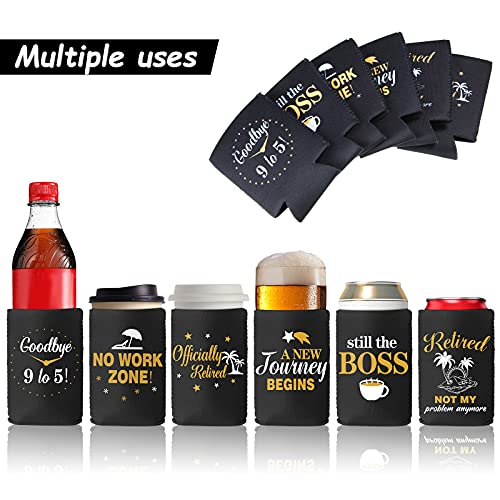 Retirement Present Beer Beverage Can Coolers Funny Retirement Beer Can Sleeve Collapsible Neoprene Can Beer Bottle Beverage Cooler for Men Women Retirement Party Decoration Supplies 6 Pieces