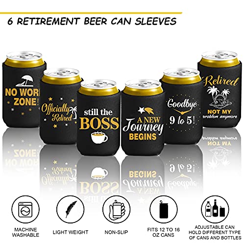 Retirement Present Beer Beverage Can Coolers Funny Retirement Beer Can Sleeve Collapsible Neoprene Can Beer Bottle Beverage Cooler for Men Women Retirement Party Decoration Supplies 6 Pieces