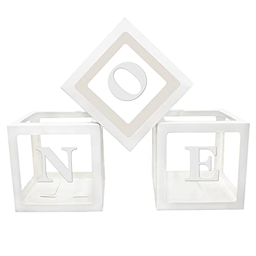 First Birthday Balloon Boxes,Baby Boxes with Letters for Baby Shower,Clear Baby Shower Decorations Block Boxes,Transparent Balloon Box Backdrop for Baby Shower,Birthday Party,Gender Reveal Party (White)