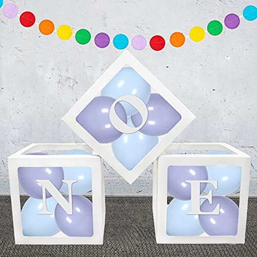 First Birthday Balloon Boxes,Baby Boxes with Letters for Baby Shower,Clear Baby Shower Decorations Block Boxes,Transparent Balloon Box Backdrop for Baby Shower,Birthday Party,Gender Reveal Party (White)