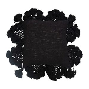 creative co-op 18" square cotton slub crochet & tassel, fringe detailing pillow, black