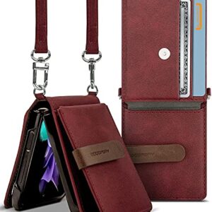 GOOSPERY Wallet Case Compatible with Galaxy Z Flip 3, Detachable Card Holder 2 Card Pocket Storage Premium PU Leather Adjustable Cross-Body Strap Attached Earbud Cord Organizer (Burgundy)