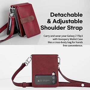 GOOSPERY Wallet Case Compatible with Galaxy Z Flip 3, Detachable Card Holder 2 Card Pocket Storage Premium PU Leather Adjustable Cross-Body Strap Attached Earbud Cord Organizer (Burgundy)