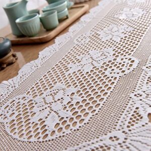 Hananona 2 Pcs Lace Table Runner, 45" x 13" White Cotton Table Dressers for Dining Coffee Tea End Tables, Table Doilies Cover for Home Decor (Style A)