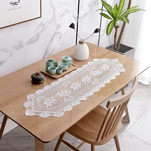 Hananona 2 Pcs Lace Table Runner, 45" x 13" White Cotton Table Dressers for Dining Coffee Tea End Tables, Table Doilies Cover for Home Decor (Style A)